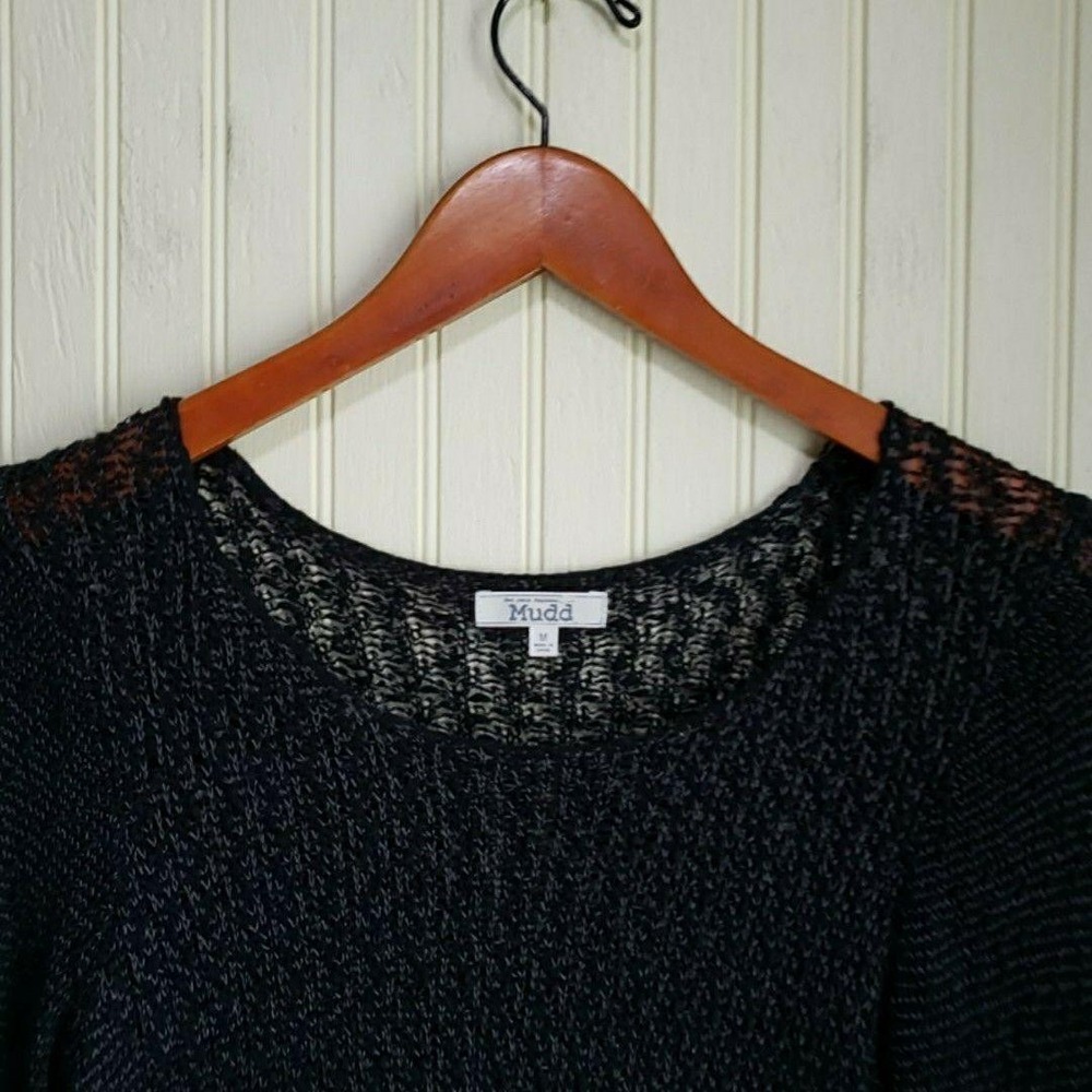 Mudd Sweater Juniors M Black Scoop Neck Long Sleeve Open Knit Sheer Pullover